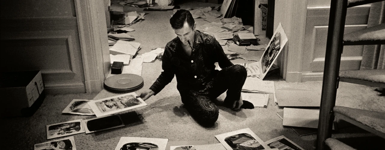 Hugh Hefner sorting Playboy slides