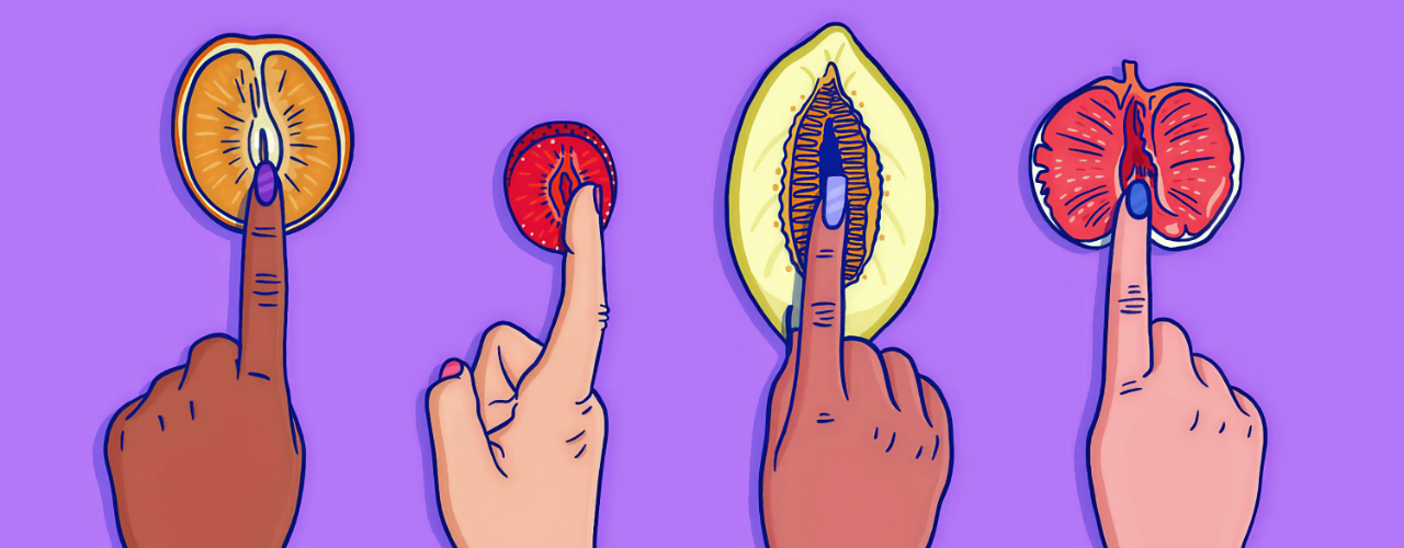 Illustration that imitates female masturbation on fruits