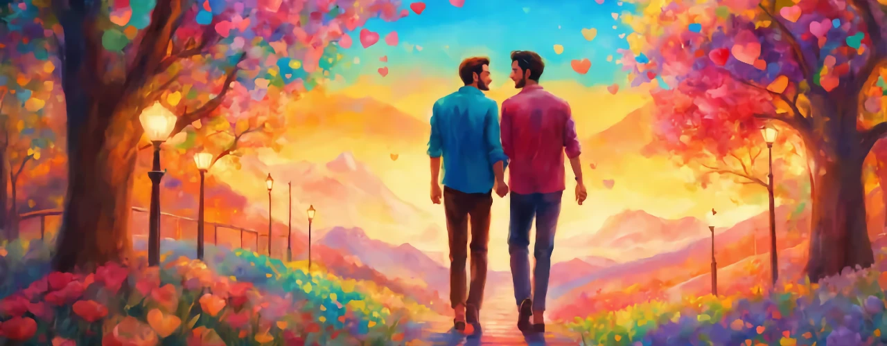 Two gay guys holding each other