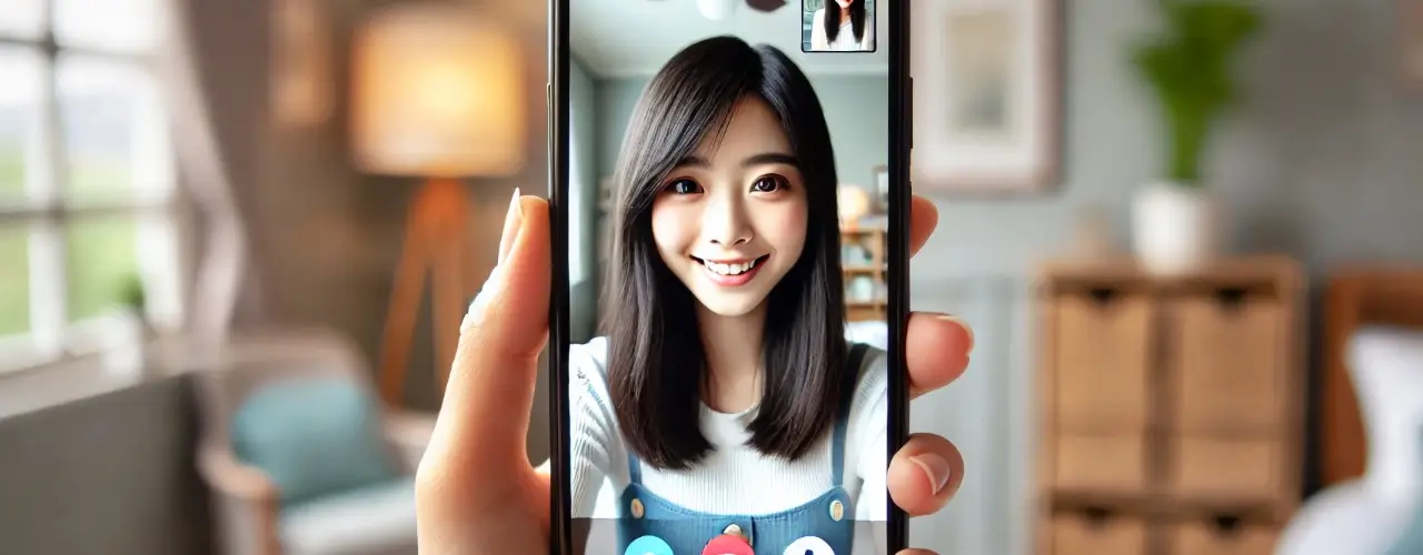 Asian girl posing for mobile camera