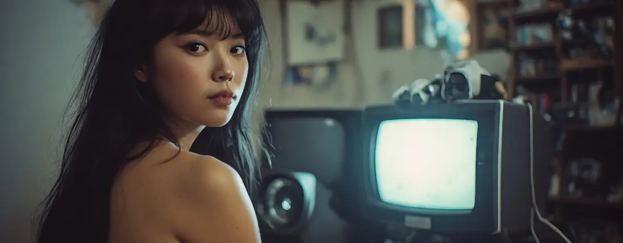 Asian webcam model at work