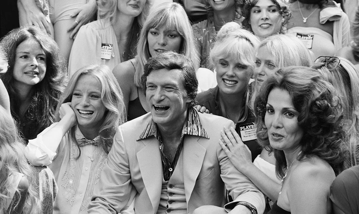 Hugh Hefner with Playboy magazine memorabilia