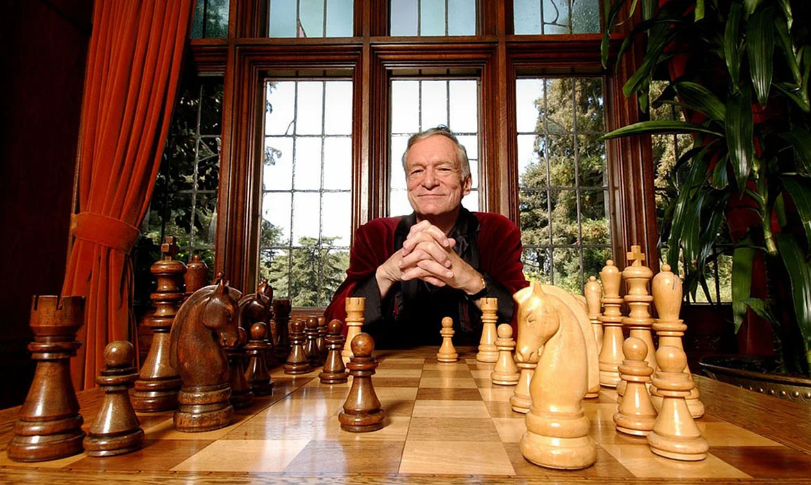 Hugh Hefner in his signature Playboy smoking jacket